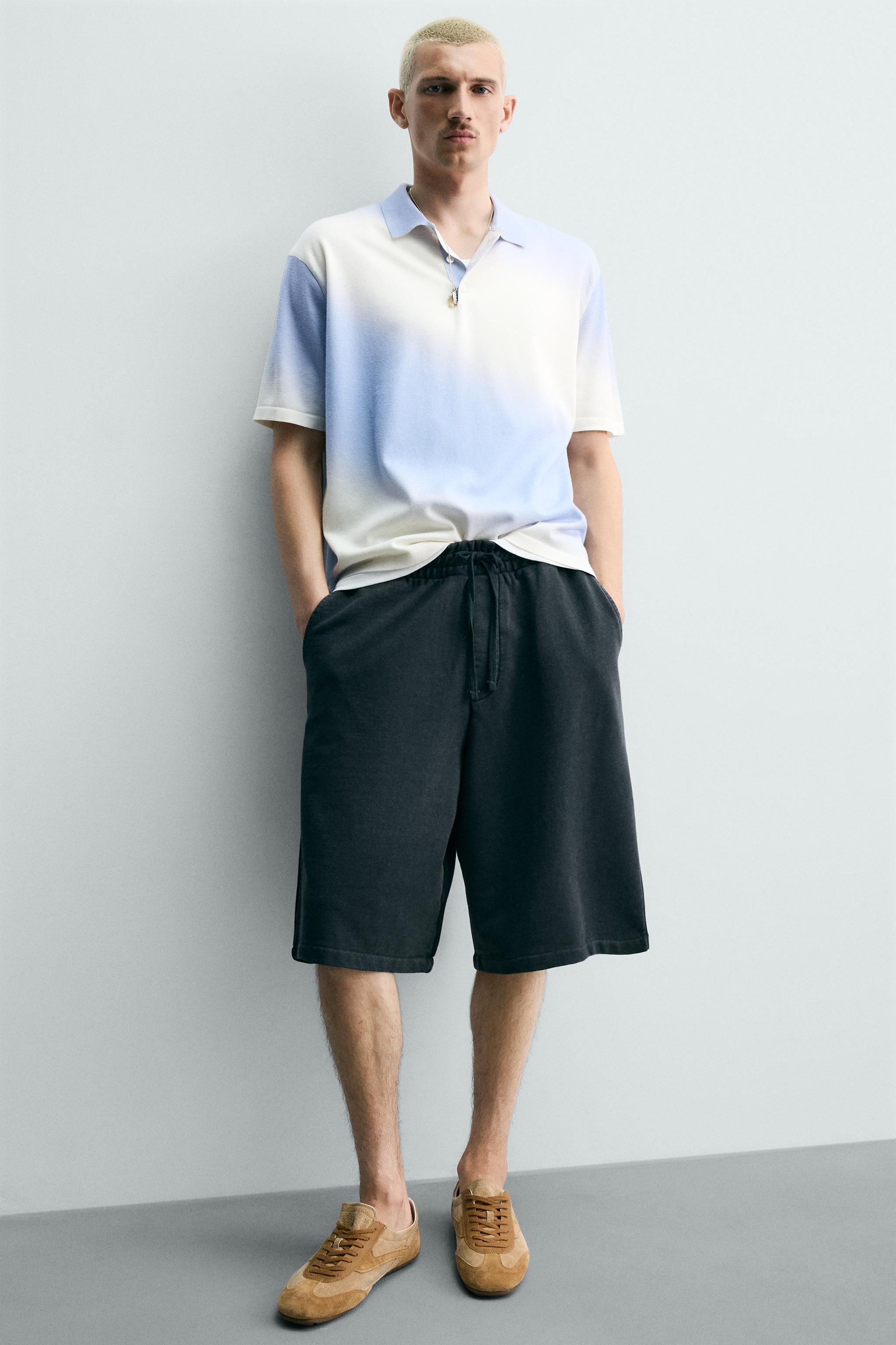 SPRAY EFFECT PRINT KNIT POLO SHIRT